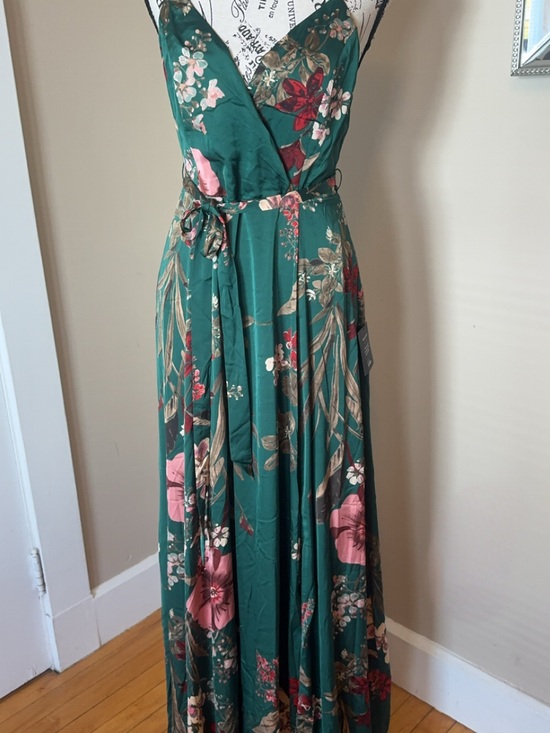 Lulus Dresses & Skirts - Lulu's GreenFloral Wrap Maxi Dress with Pink Blossoms